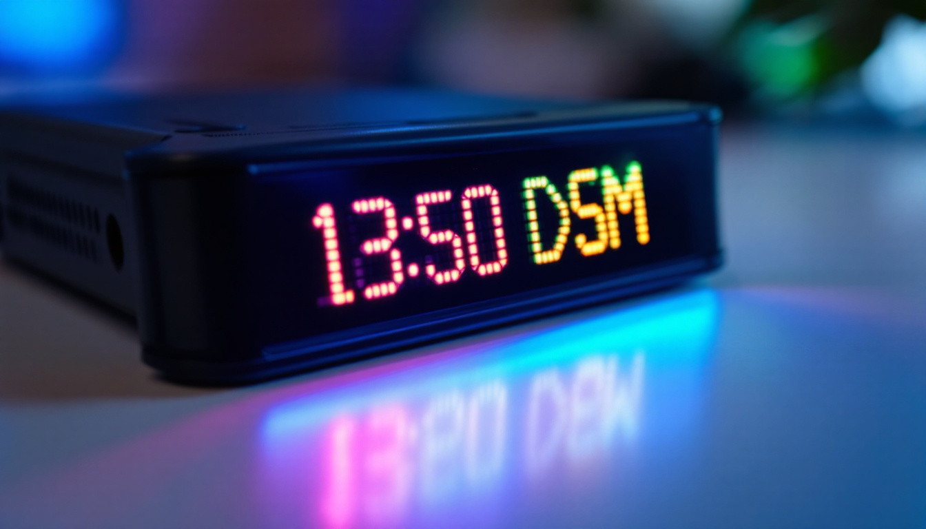 A photograph of a close-up of a 1.2-inch led display showcasing vibrant colors and clear text