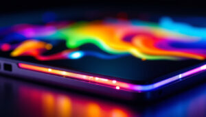 A photograph of a close-up shot of a bezel lcd display showcasing vibrant colors and sharp details