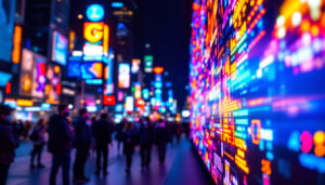 A photograph of a vibrant led display in use
