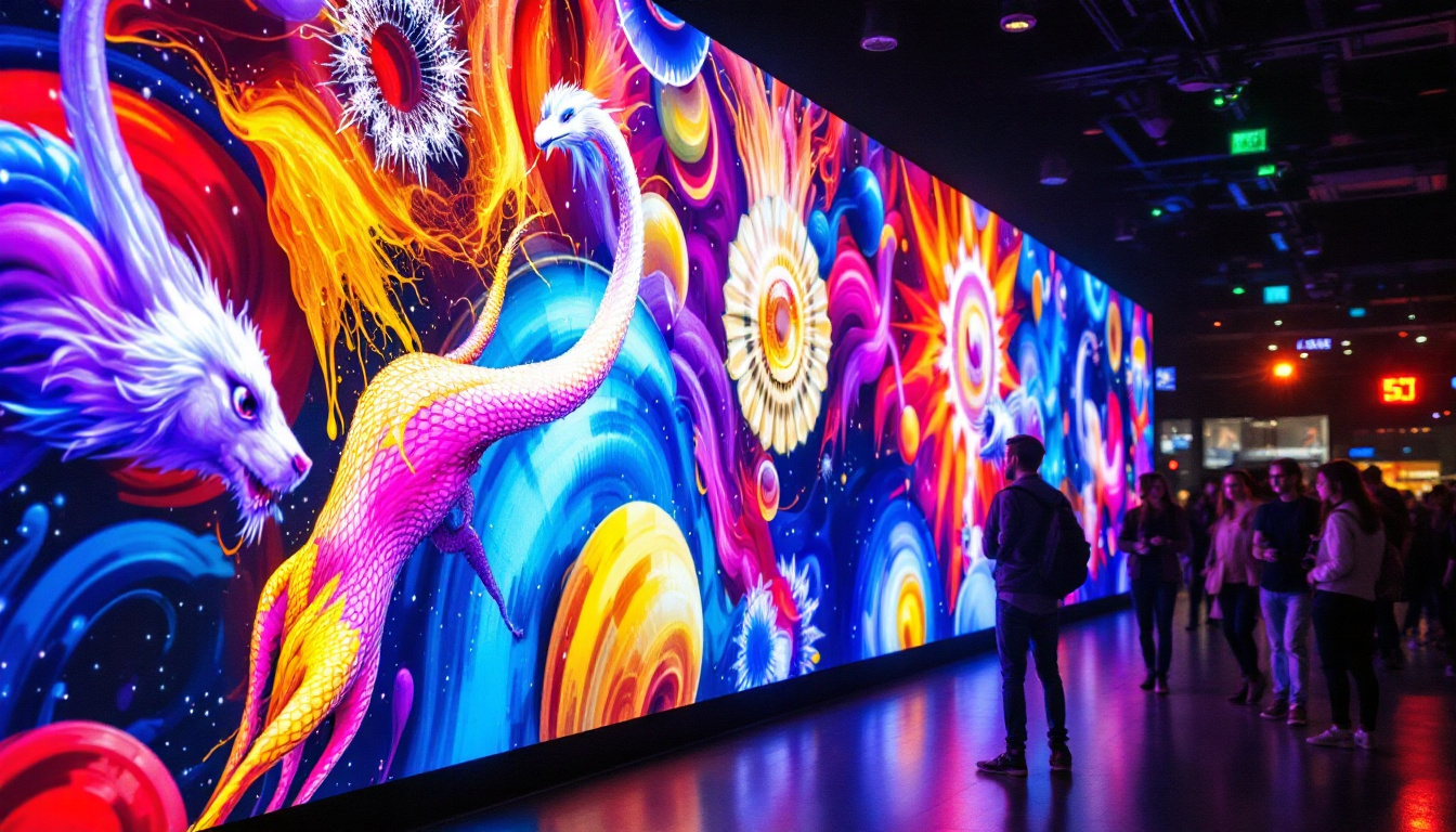 A photograph of a vibrant videowall led display in action
