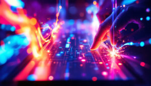 A photograph of a vibrant led display panel in a dynamic setting
