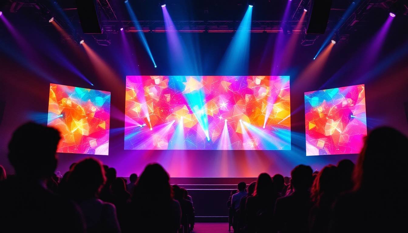 A photograph of a vibrant led wall display in a church setting