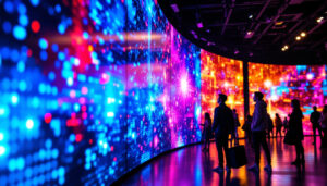 A photograph of a vibrant led display in action