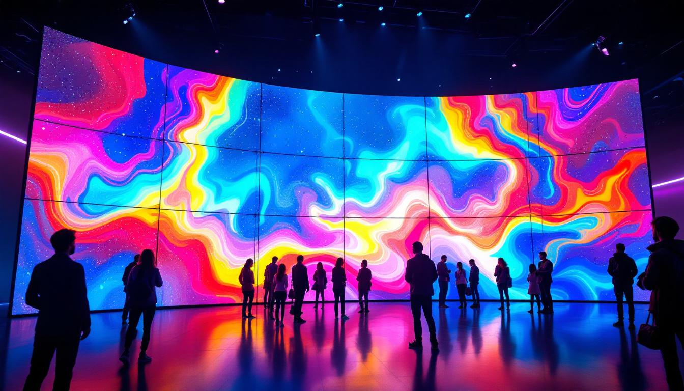 A photograph of a vibrant and visually striking led video wall in a dynamic setting