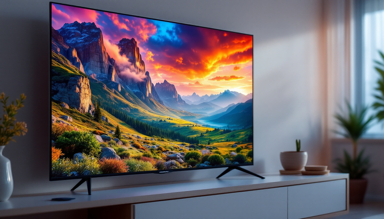 A photograph of a vibrant led tv screen displaying a colorful
