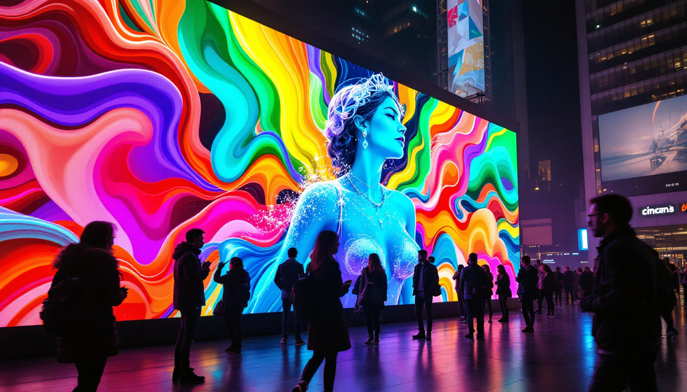 A photograph of a vibrant led display in an urban setting