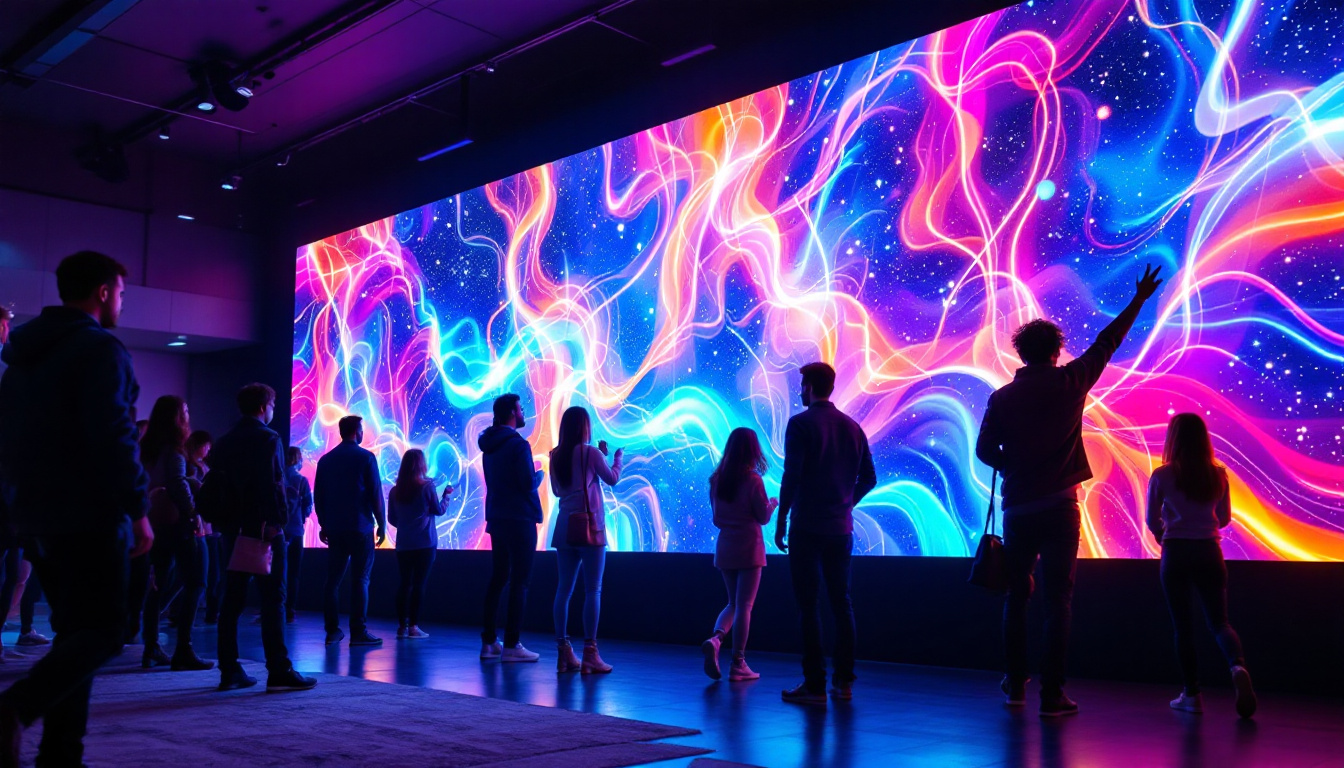 A photograph of a vibrant and dynamic large led video wall in an engaging setting