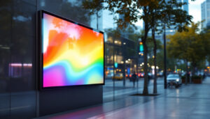 A photograph of a vibrant led signage display in an urban setting