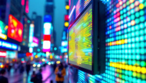 A photograph of a vibrant led display in use