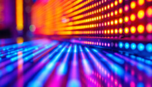 A photograph of a vibrant led display module in action