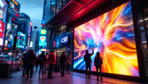 A photograph of capture a photograph of a vibrant commercial led display in an urban setting