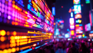 A photograph of a vibrant led display in action