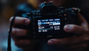 A photograph of capture a photograph of a close-up shot of a camera's led display in use