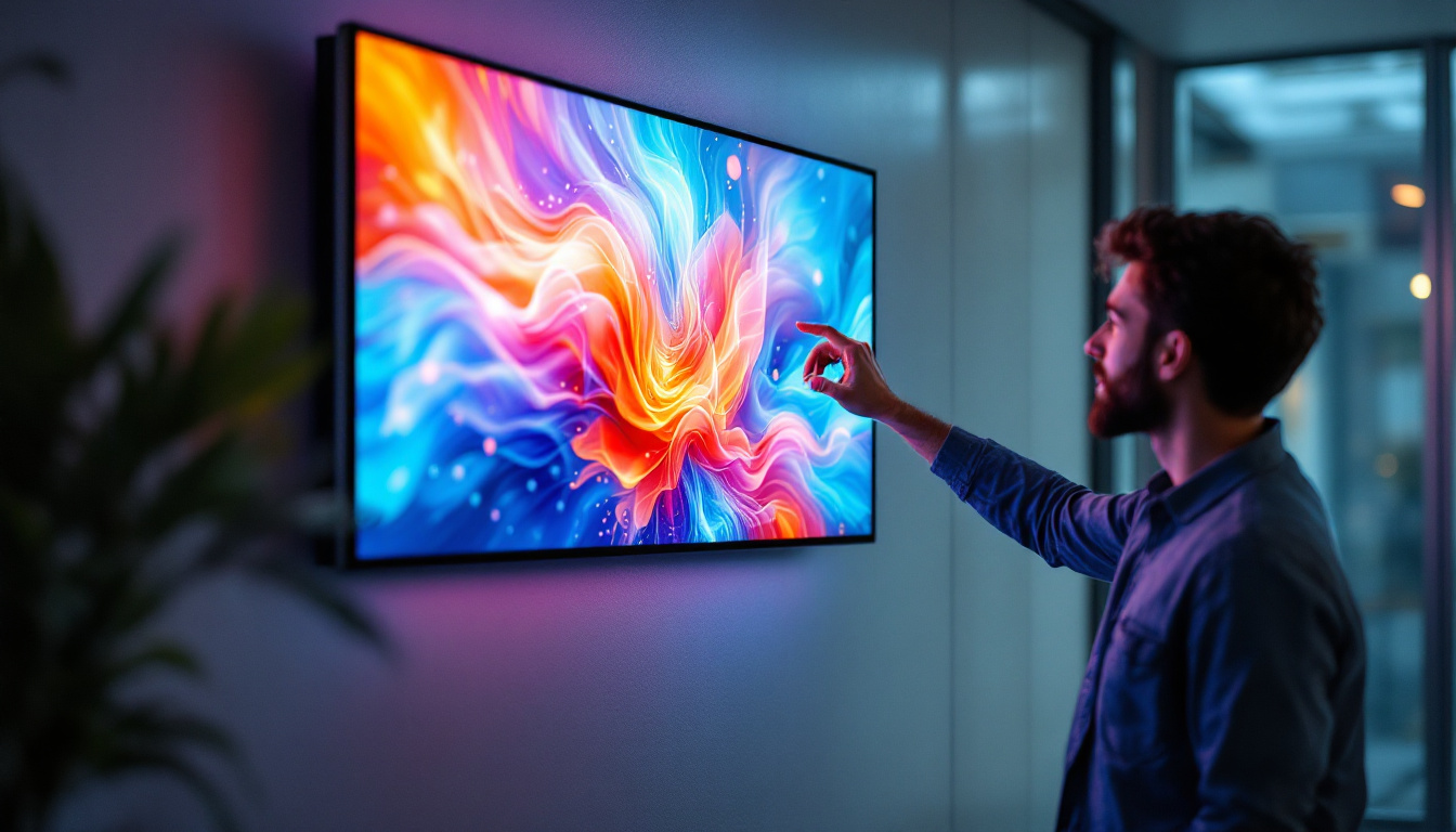 A photograph of a vibrant led display mounted on a wall