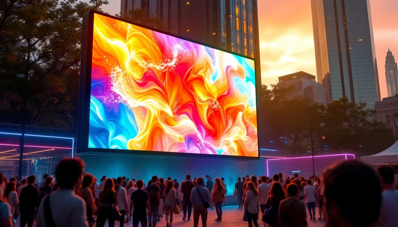 A photograph of a vibrant led jumbotron display in an outdoor setting