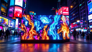 A photograph of a vibrant led display box in use