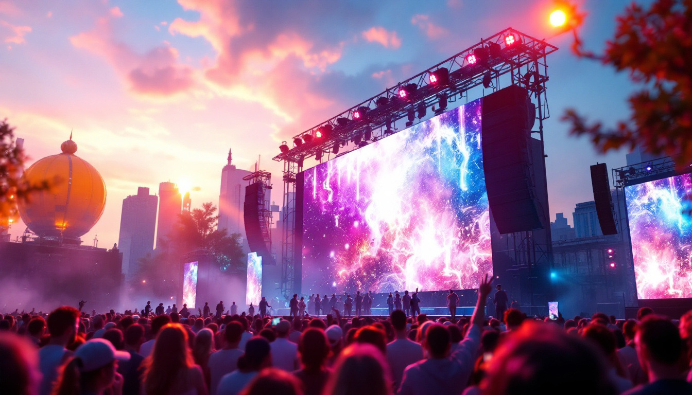 A photograph of a vibrant outdoor event showcasing a large led display in action