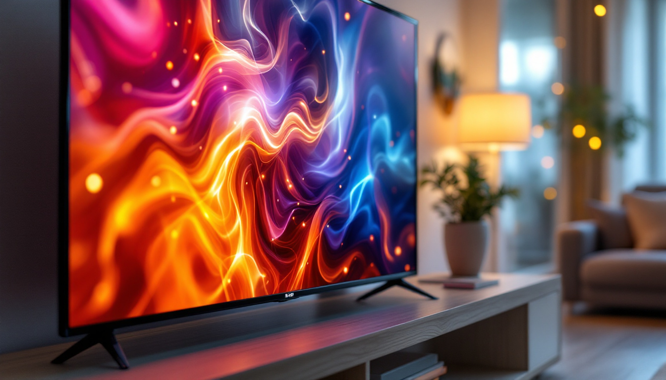 A photograph of a close-up shot of an led tv screen displaying vibrant colors and sharp images