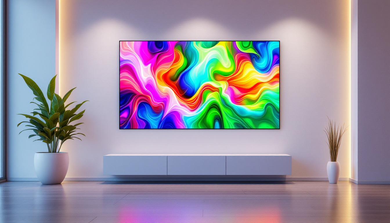 A photograph of a vibrant led display integrated into a modern wall setting