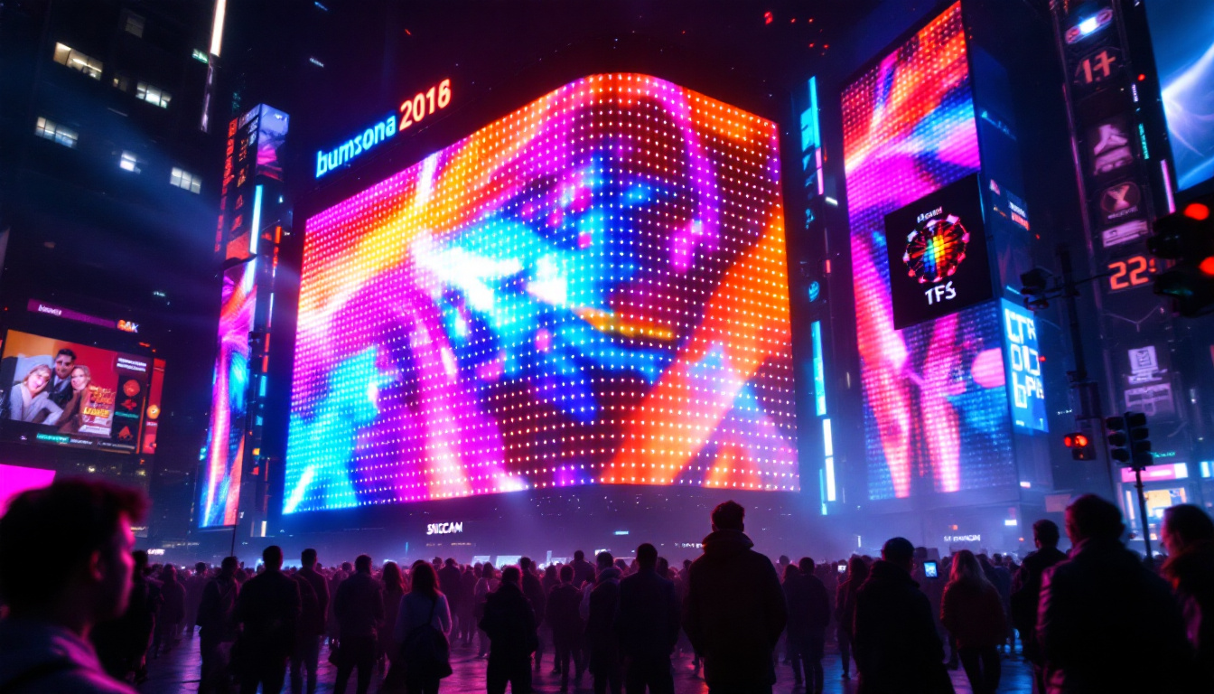 A photograph of a vibrant led display in action