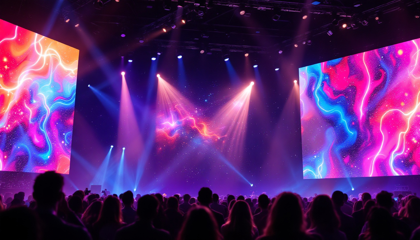 A photograph of a vibrant led display at a live event