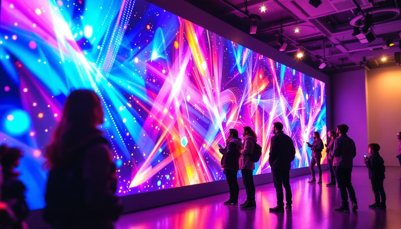 A photograph of a vibrant led wall panel display in a modern setting