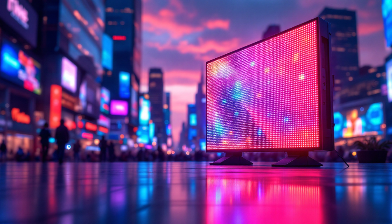 A photograph of a vibrant led display in a dynamic urban setting