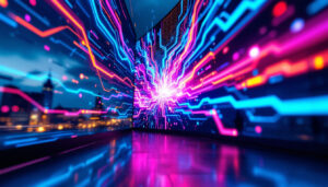 A photograph of a vibrant led display in action