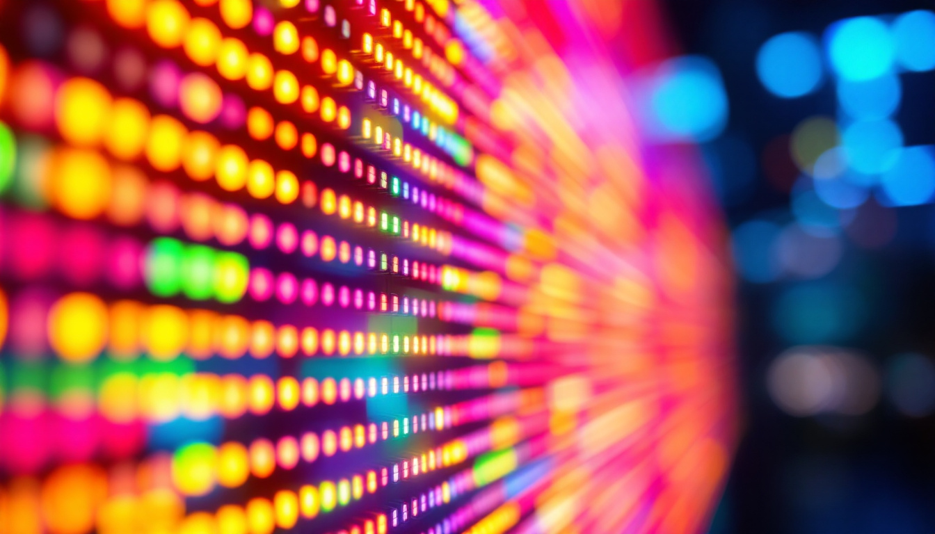 A photograph of a close-up of a vibrant led display in use