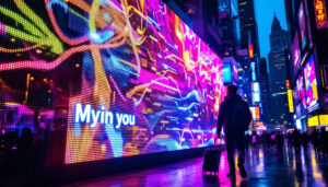A photograph of a vibrant led display in action