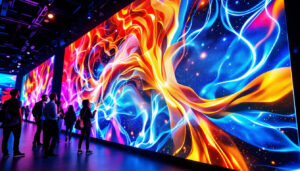 A photograph of a vibrant led wall display in use at an event