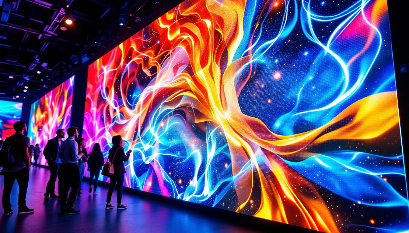 A photograph of a vibrant led wall display in use at an event