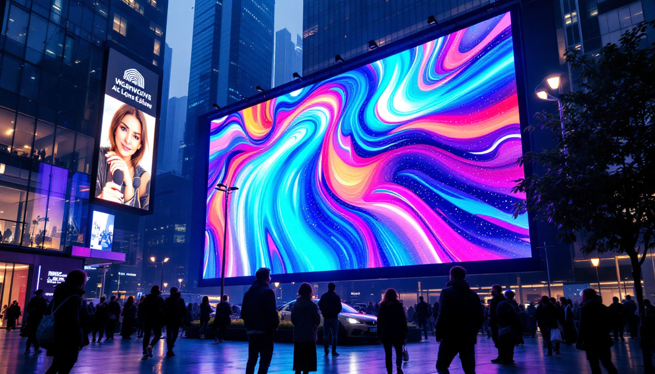 A photograph of a vibrant led display in an urban setting