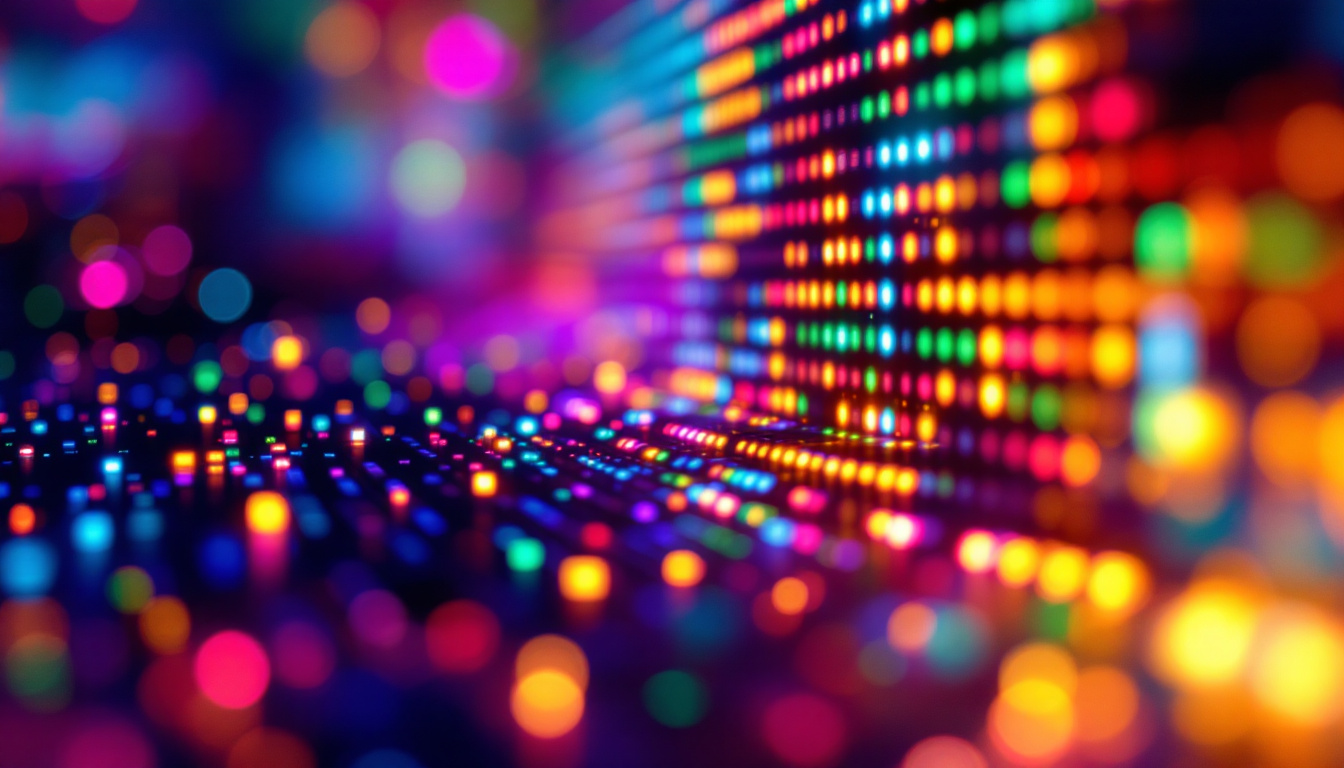 A photograph of a close-up view of an led display showcasing vibrant colors and intricate pixel details