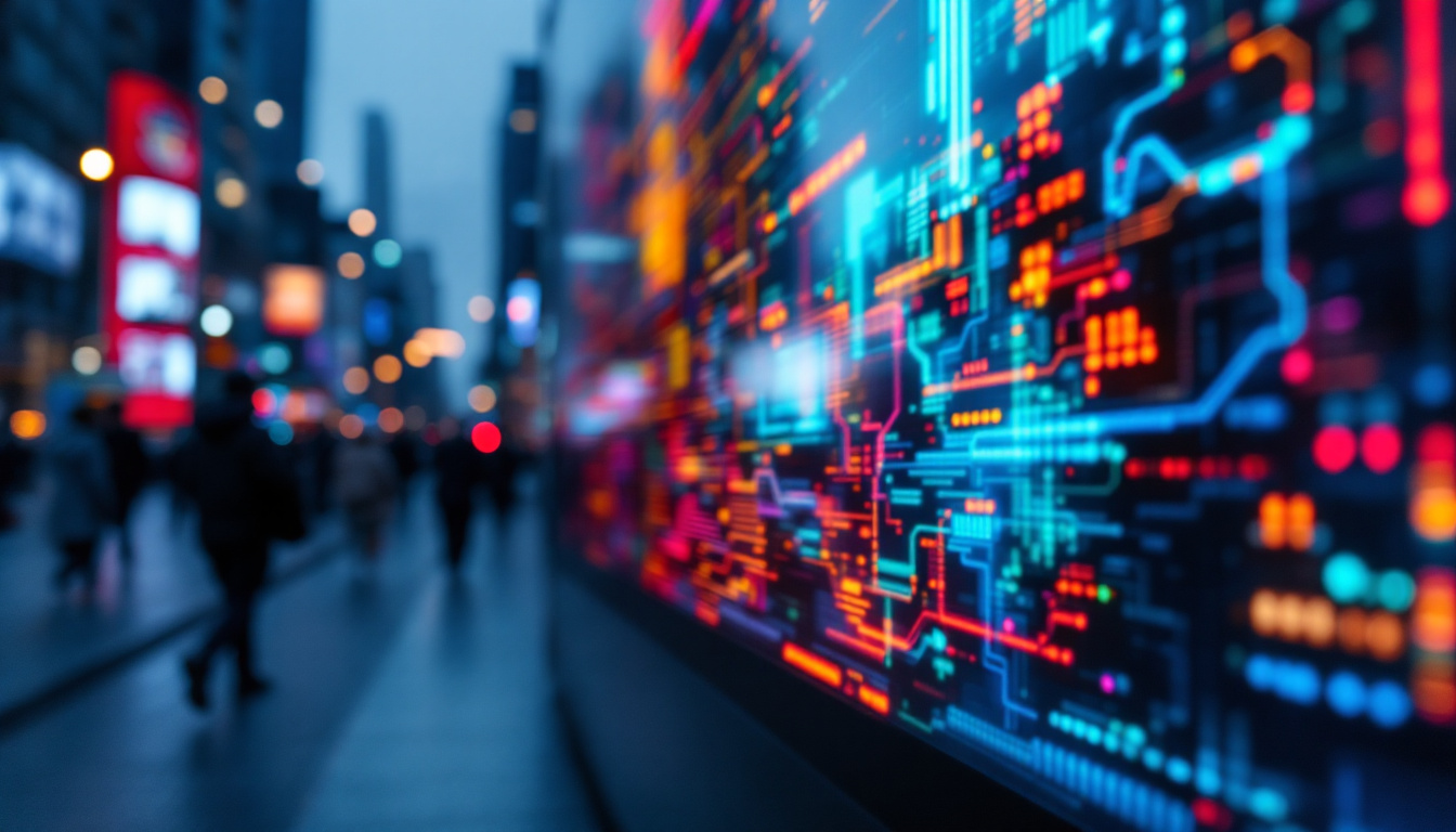 A photograph of a vibrant led display showcasing dynamic colors and patterns