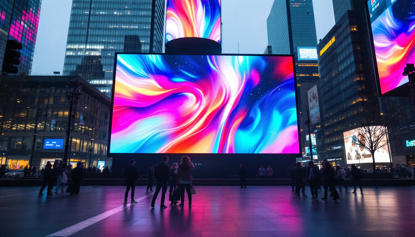 A photograph of a vibrant led display in an urban setting