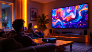 A photograph of a vibrant led projector in action