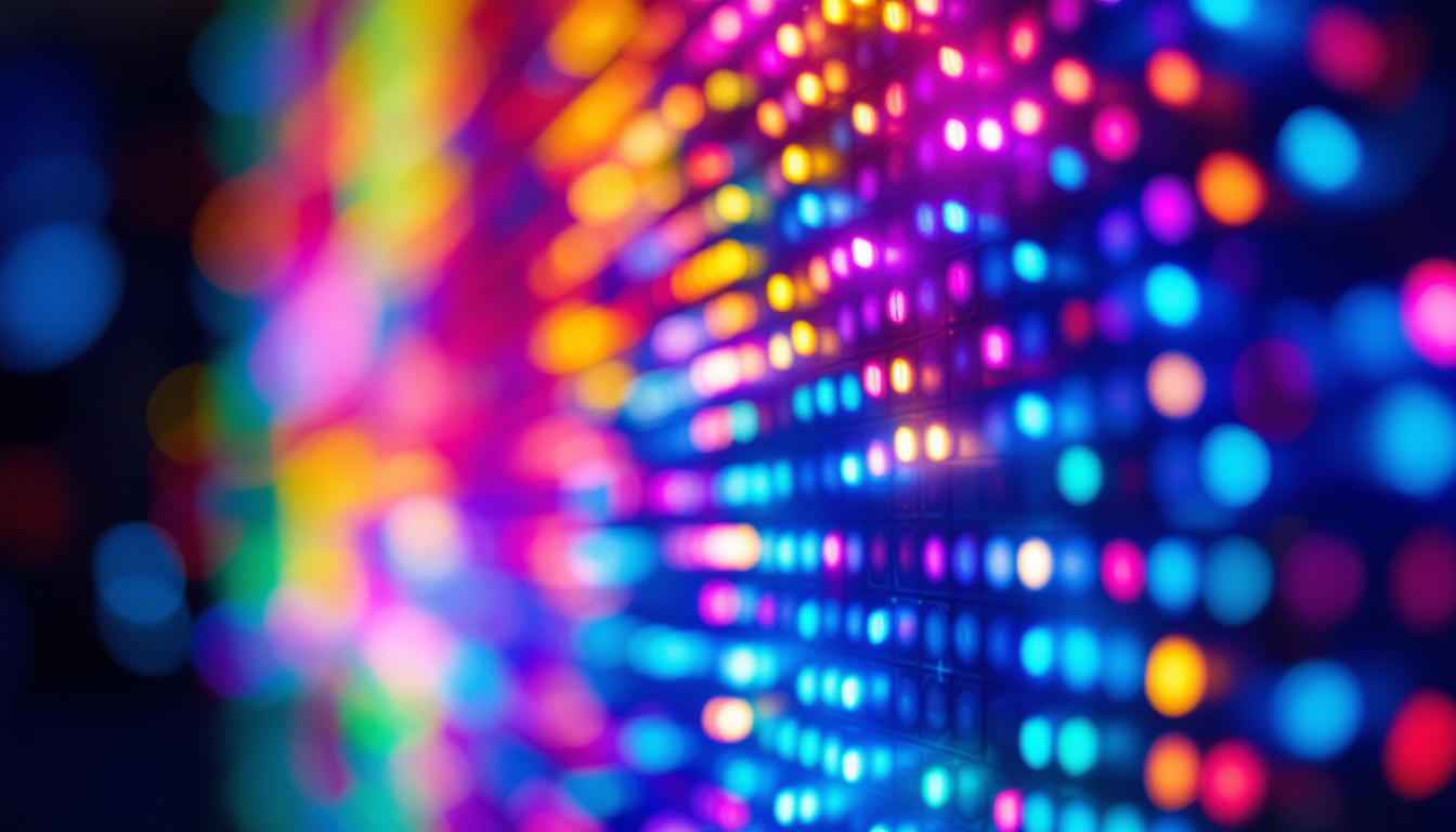 A photograph of a close-up of a vibrant led display in action