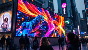 A photograph of a vibrant led display in action
