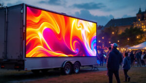 A photograph of a mobile led trailer set up at an outdoor event