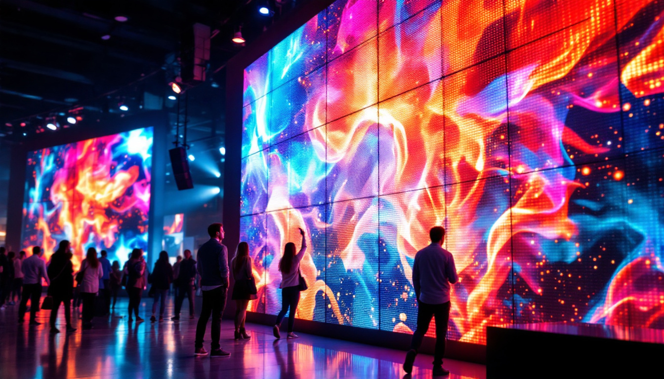 A photograph of a vibrant led display in a dynamic setting