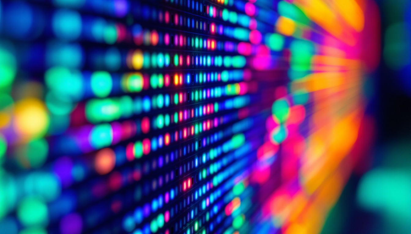 A photograph of a close-up shot of a vibrant smd led display in action