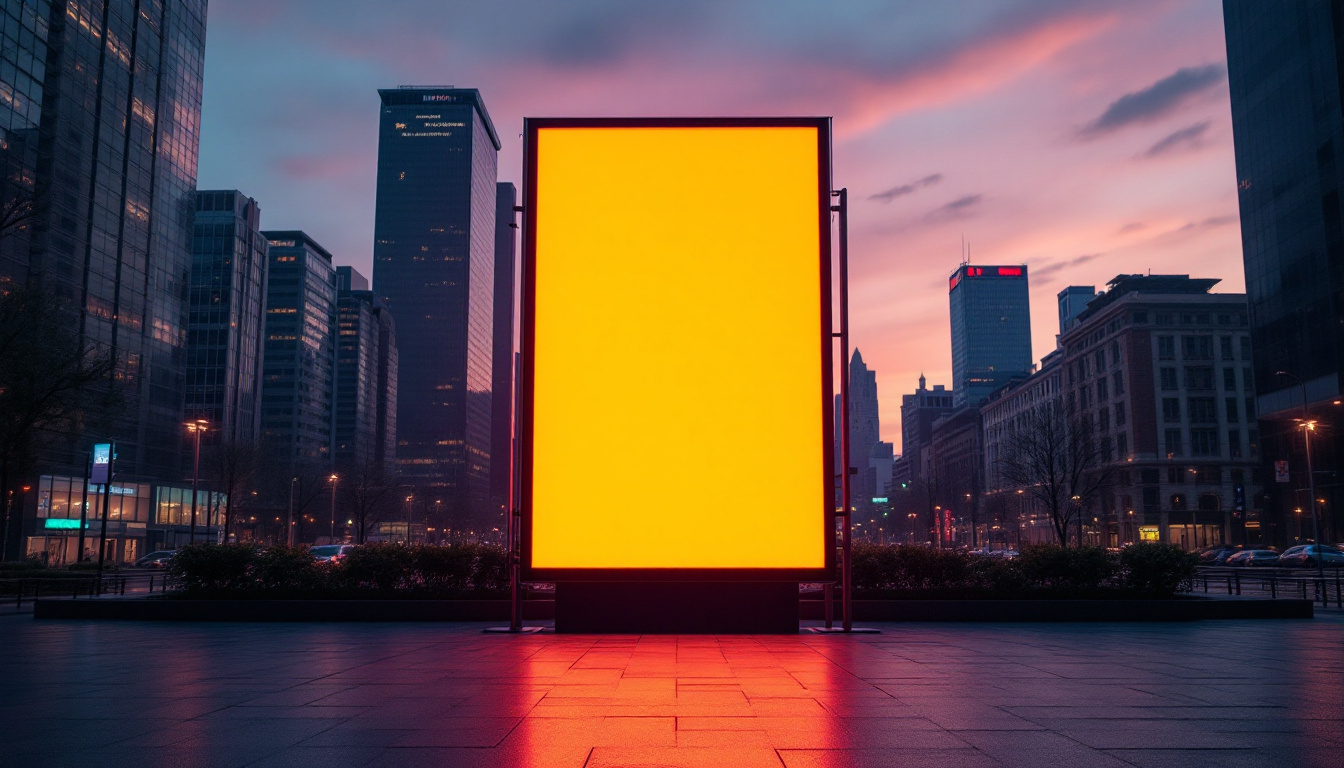 A photograph of a vibrant led display in a dynamic urban setting at dusk