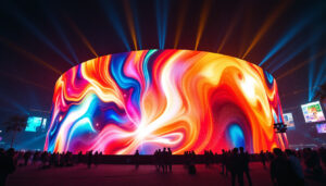 A photograph of capture a photograph of the vibrant and dynamic led display of the vegas dome screen