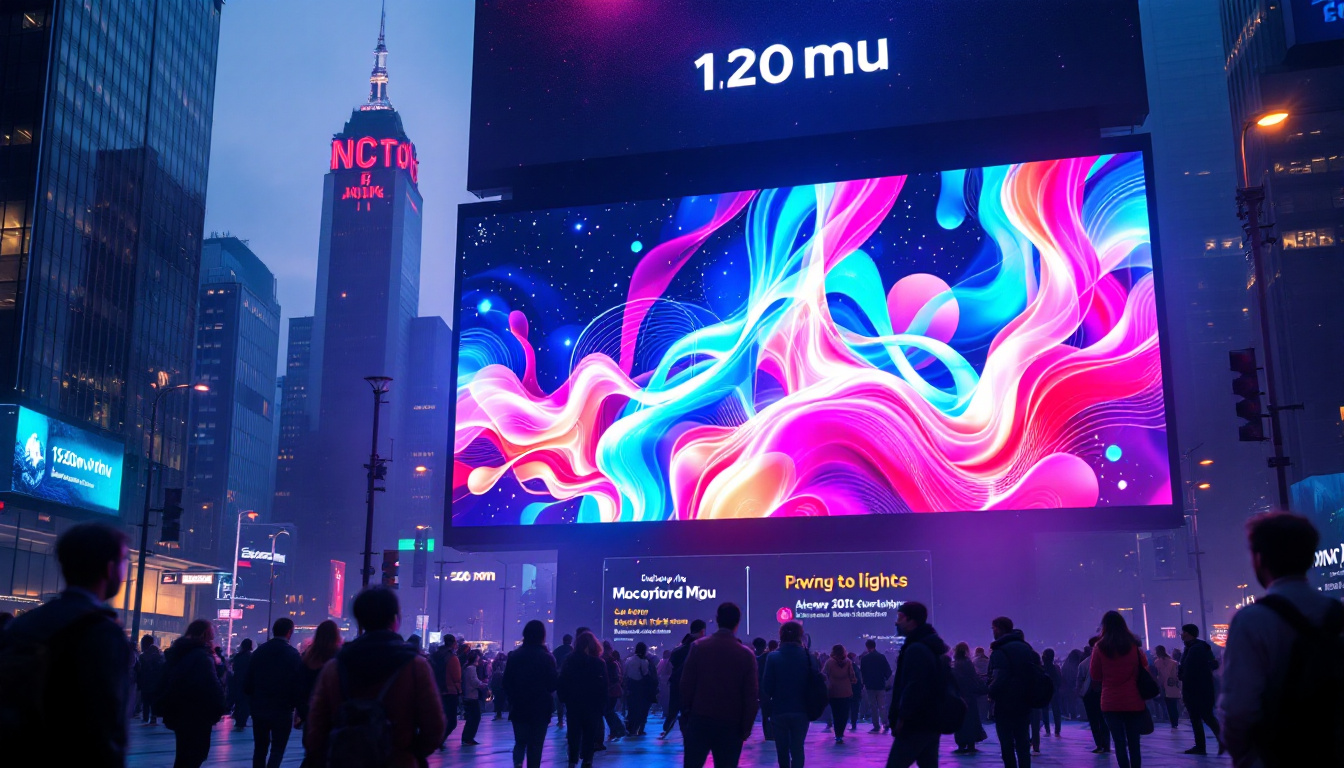 A photograph of capture a photograph of a vibrant led display in an urban setting