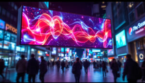 A photograph of a vibrant led display in action