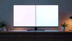 A photograph of a side-by-side comparison of an led display and an lcd display