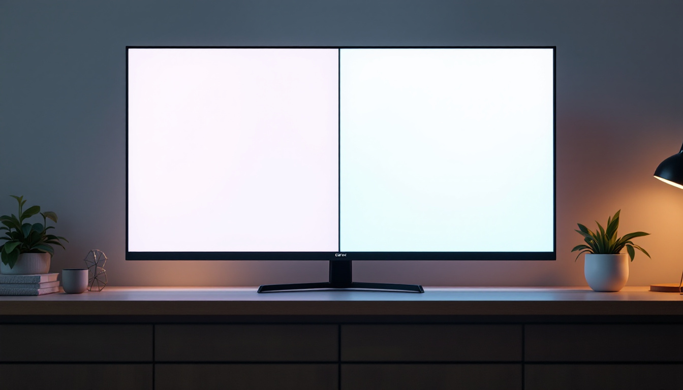 A photograph of a side-by-side comparison of an led display and an lcd display