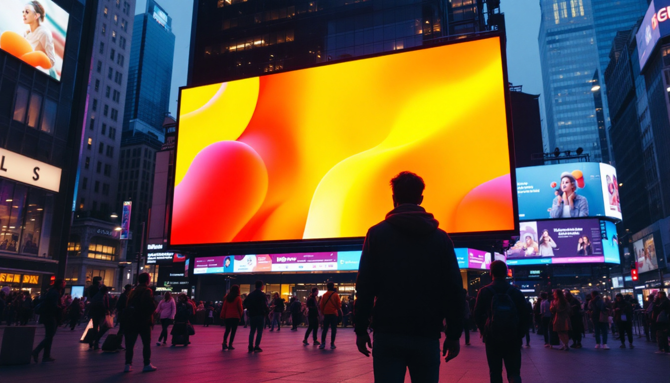 A photograph of a vibrant led display in a bustling urban environment