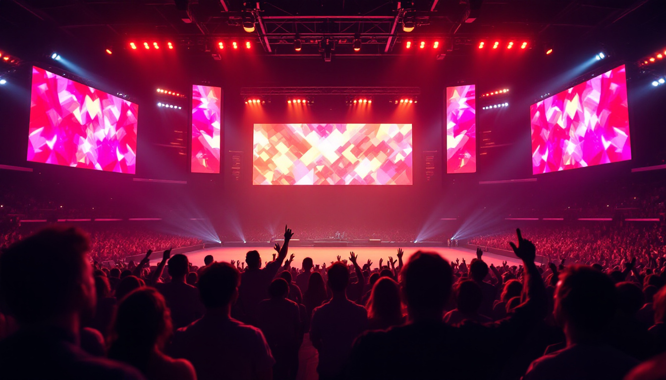 A photograph of capture a photograph of a vibrant led video board in a stadium